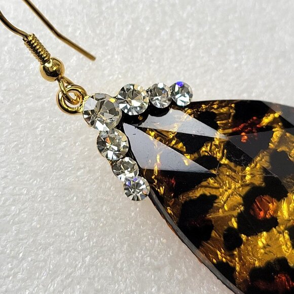 Leopard Pattern Glitter Oval Fish Hook Earrings - Picture 7 of 12